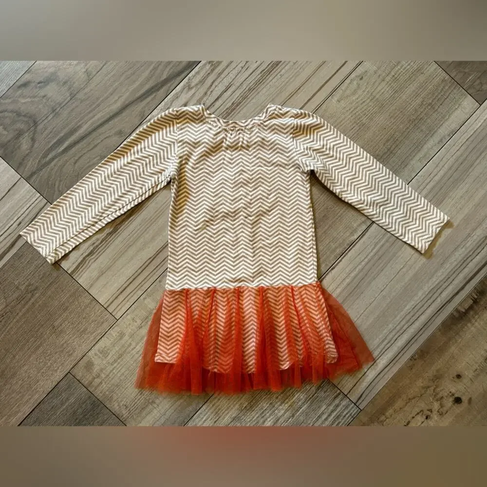 Havengirl turkey thanksgiving chevron tulle girls dress fall orange tan white 4